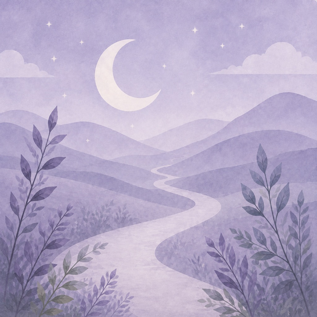 A peaceful evening landscape in soft lavender